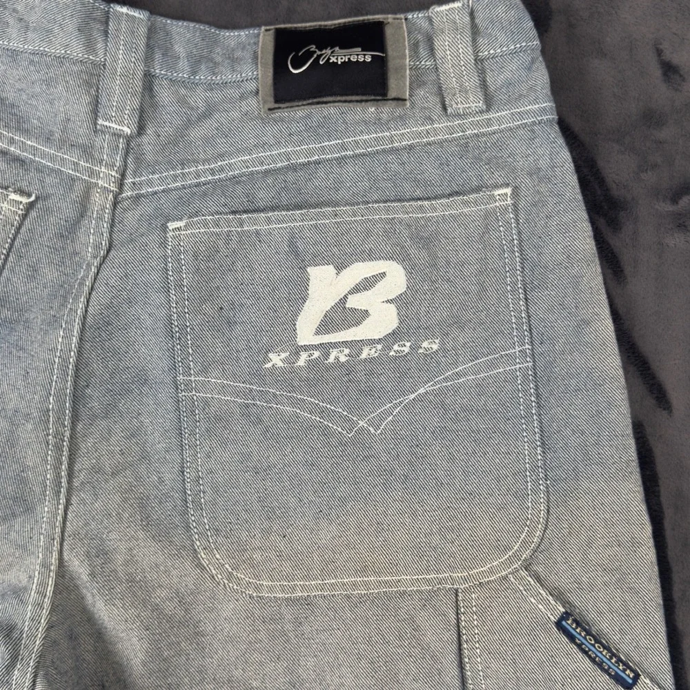 Brooklyn Xpress Denim Cargo Shorts Mens 36 Blue Y2K Baggy JNCO Type
